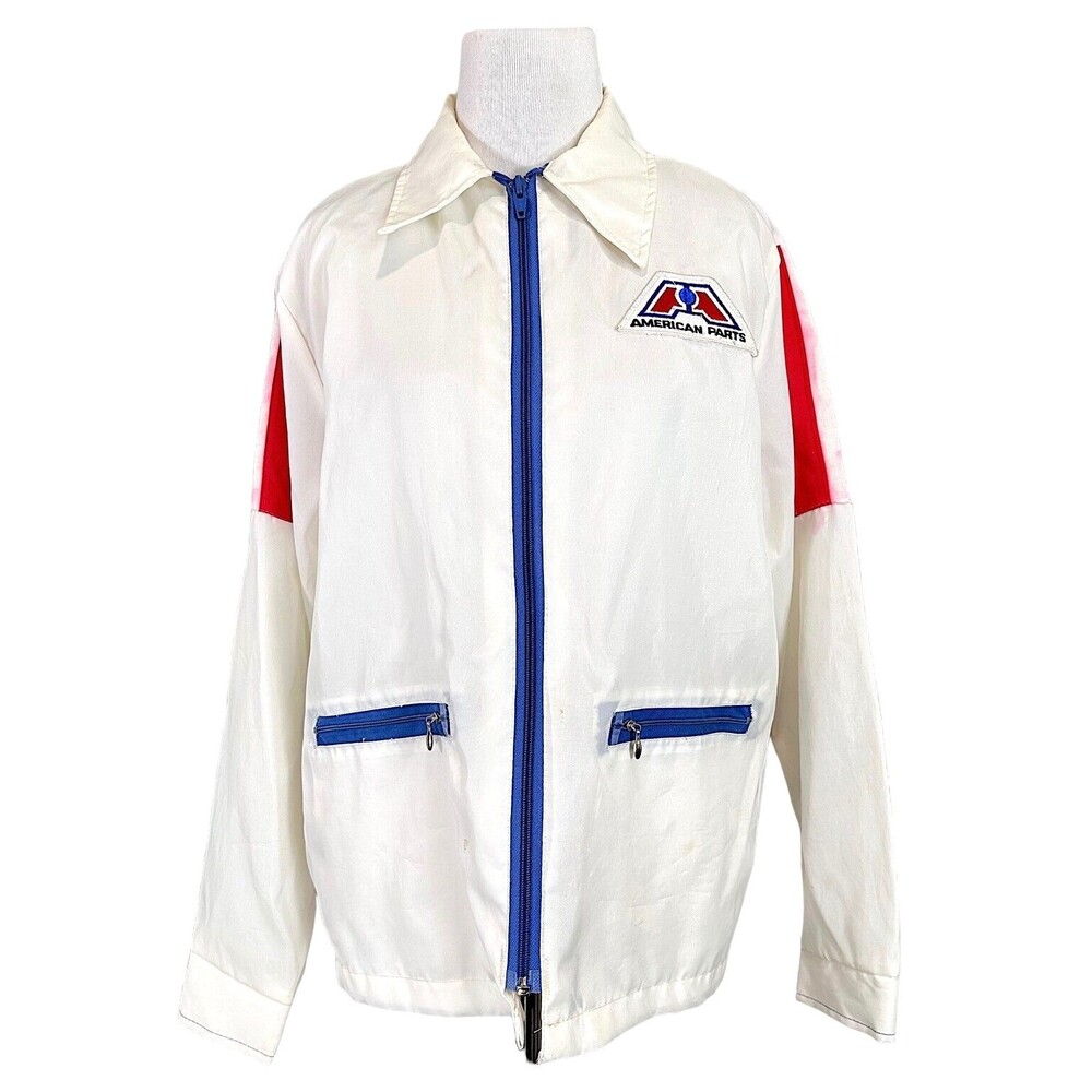 Vintage American Parts / Big A Automotive White Windbreaker Employee Work Jacket